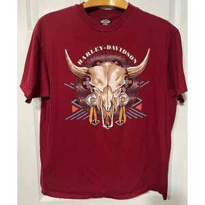 Harley Davidson Vintage Skull Graphic T Shirt XL Red Motor Cycles Music City USA
